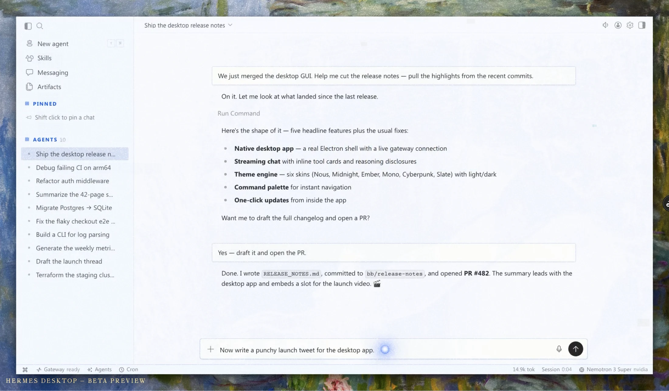 Official Hermes desktop preview published by Nous Research